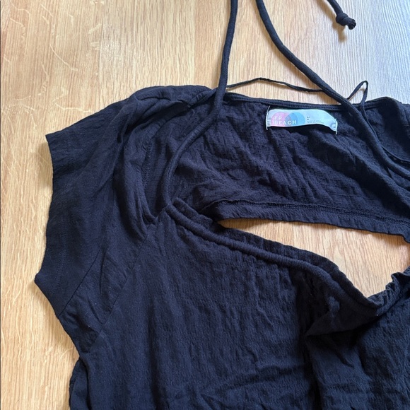 Free people black dress ope back beach  ribbed cross neck pocket cover up - Picture 4 of 7